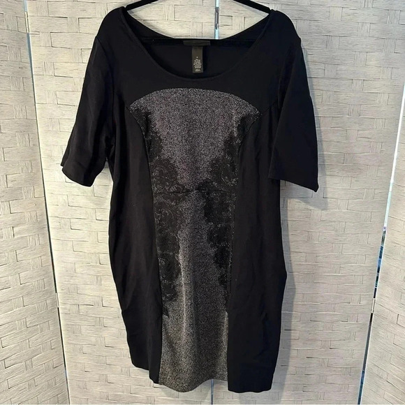 Lane Bryant Black Panel Front Dress with Lace Overlay-Size 18 in good condition - Picture 1 of 4